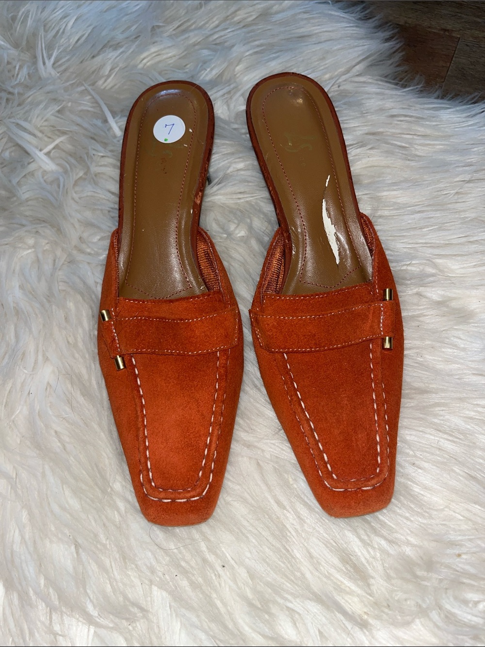 Burnt Orange Suede Mule Heels Square Toe Slip On Pumps Size 7